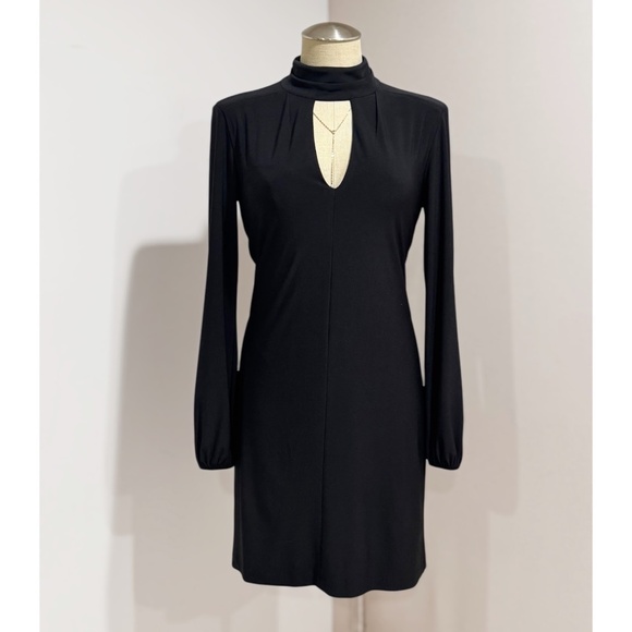 WHBM Women's Black Keyhole Mock Neck Long Sleeve Midi Dress Size 2 - Picture 1 of 8